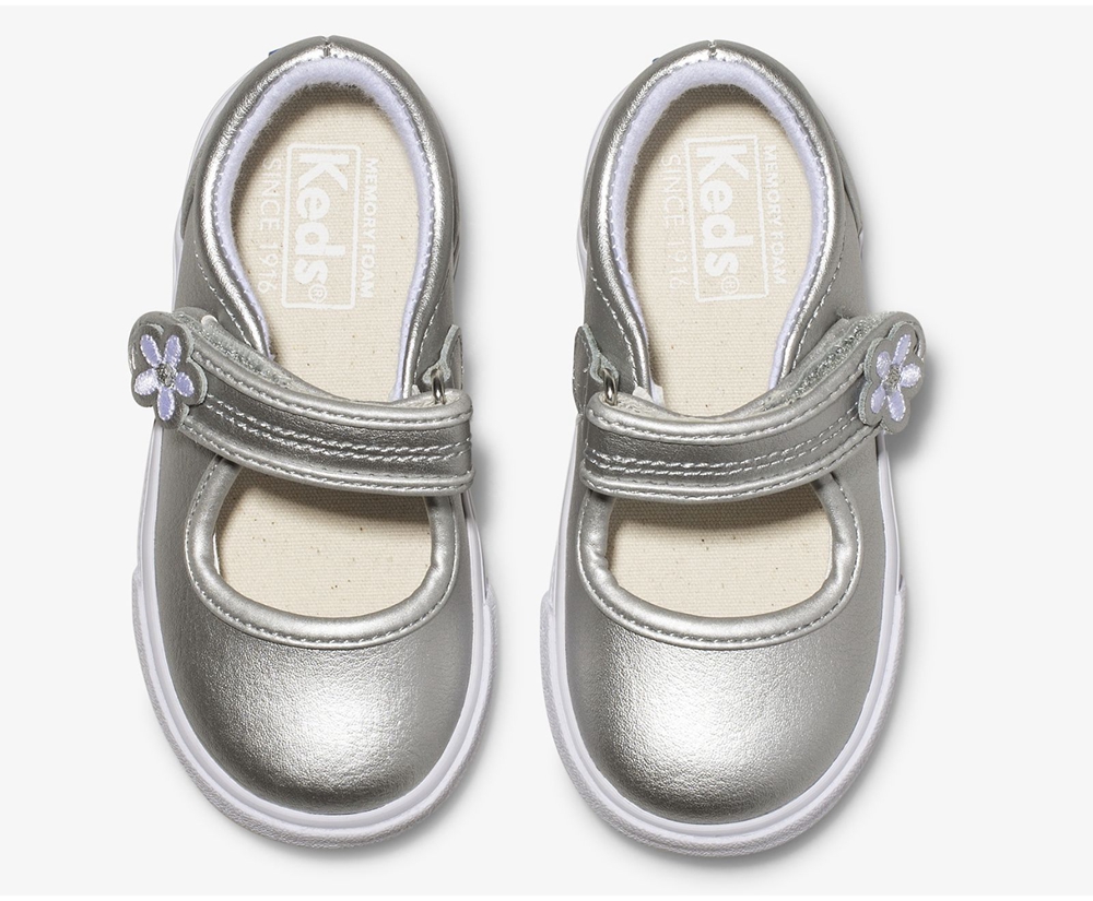 Keds Slip Ons Silver - Ella Mary Jane - Kids LTNKFY-463